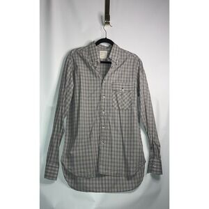 BILLY REID Shirt Men's Small Long Sleeve Standard Cut Grey Tan Plaid Button Down